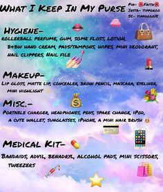 Hoe tips what to keep in your purse Faith Korean Beauty Routine, In My Purse, My Purse, Baddie Tips, Rollerball Perfume, Life Hacks For School