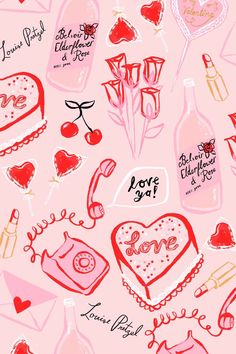 valentine's day seamless wallpaper with hearts and love messages on pink background