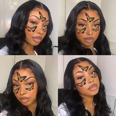 Makeup Looks Butterfly, Butterfly Inspired Eye Makeup, Creative Eye Makeup Butterfly, Butterfly Rave Makeup, Full Face Butterfly Makeup, Body Wave Wigs, Wigs Body Wave, Natural Black Women, Wig Lace