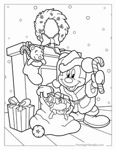 christmas coloring pages with santa and his presents