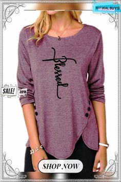 Long Sleeve Crew Neck Casual Cotton-blend T-shirt Heather Crew Neck Top With Relaxed Fit, Trendy Heather Long Sleeve Tops, Casual Heather Tops With Letter Print, Heather Casual Tops With Letter Print, Casual Heather Crew Neck Tops, Trendy Heather Tops For Fall, Heather Cotton Tops For Fall, Heather Crew Neck Top With Graphic Print, Casual Basics