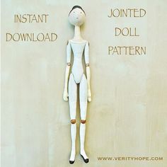 a doll is standing next to a wall with the words instant doll pattern written on it