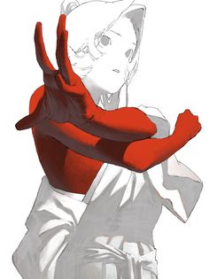 a drawing of a person wearing red and white holding their hands up in the air