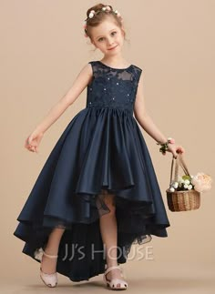 [US$ 79.00] Ball-Gown/Princess Asymmetrical Flower Girl Dress - Satin Sleeveless Scoop Neck With Bow(s) (010206346) Baby Satin Dress, Flower Girl Dress For Kids, Flower Girls Gown, Flowers Girl Dresses, Navy Flower Girl Dress, Dresses For Girls Wedding, Plum Flower Girl Dresses, Girls Wedding Dresses, Navy Blue Flower Girl Dresses