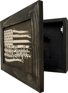 a wooden box with an american flag painted on it