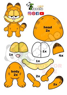 an orange cat cut out with the numbers and parts to make it look like they are ready