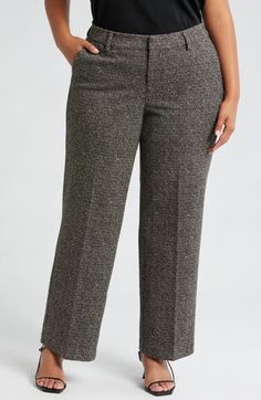 A work-wardrobe staple, these wide-leg pants are as comfortable as they are polished thanks to stretch-knit fabric in a classic herringbone pattern. 31" inseam Zip fly with hook-and-bar closure Front slant pockets; back welt pockets 73% polyester, 23% rayon, 4% spandex Machine wash, tumble dry Imported Tailored Herringbone Pants For Fall, Tailored Herringbone Pattern Pants For Fall, Tailored Herringbone Bottoms For Workwear, Fall Workwear Bottoms With Herringbone Pattern, Fitted Herringbone Workwear Bottoms, Fitted Herringbone Pants For Workwear, Fitted Herringbone Pattern Bottoms For Workwear, Fitted Herringbone Pattern Bottoms For Work, Fall Herringbone Pattern Bottoms For Workwear