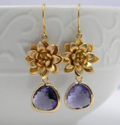 Purple Earrings Amethyst Earrings Gold Earrings Dangle | Etsy Purple Flower-shaped Jewelry For Weddings, Purple Pierced Earrings For Wedding, Elegant Purple Teardrop Flower Earrings, Purple Drop Earrings For Wedding, Amethyst Earrings Gold, Gold Bar Earrings, Jewelry Illustration, Earrings Bridesmaid, Purple Earrings