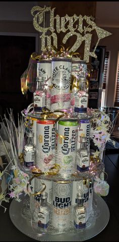 a cake made to look like cans of beer