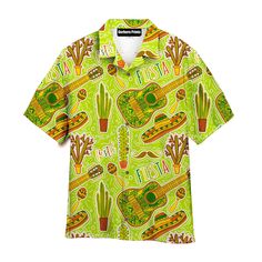 Mexican Hawaiian Shirt, Let’s Fiesta Party Mexican Green Hawaiian Shirt Transport yourself to the vibrant and carefree spirit of the tropics with our Hawaiian Shirt. Crafted with precision and infused with the essence of island life, this shirt is more than just clothing; it’s a celebration of sun-soaked days and balmy nights. Immerse yourself in the lush, eye-catching prints that pay homage to the rich flora and fauna of the Hawaiian islands. The breathable fabric ensures comfort in Green Hawaiian Shirt For Spring, Green Camp Collar Shirt For Summer, Green Hawaiian Shirt With Camp Collar, Green Printed Camp Shirt For Summer, Green Short Sleeve Shirt For Beach Season, Green Hawaiian Short Sleeve Shirt With Print, Green Camp Shirt With Graphic Print For Summer, Multicolor Camp Collar Tops For Beach Season, Printed Green Camp Shirt For Beach Season