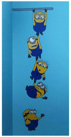 the minions are hanging upside down from the ceiling