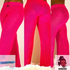 the bottom and side view of a woman's pink pants with an open crotch