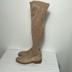 These Are Brand New, Got A Few Minor Scuffs During The Shipping Process. These Have A Stretch To Them. Textile Upper. Textile And Synthetic Lining. Synthetic Footbed. Partially Zippered Side Closure. Round Toe Silhouette. Synthetic Outsole. Imported. Measurements: Heel Height: 1.25 In Boot Shaft Height: 22 In Shaft Circumference: 15 In. Questions? Leave A Comment Below! Taupe Boots, Shoes Steve Madden, Steve Madden Shoes, Low Heels, Knee High, Steve Madden, Bootie Boots, Heel Height, Ankle Boots