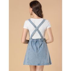 An adjustable strap and elastic waist back make it easy to wear. Flowy hem, regular fit, and high waist create a casual and versatile suspender skirt. Washed denim and pleated hem update this skirt, while the high waist design finishes an adorable lively look. Featuring a skater skirt, this suspender skirt is made from cotton denim fabric ensuring all-day comfort and finishing a cute and lovely look. Casual Blue Suspender Dress With Adjustable Straps, Spring Denim Bottoms With Suspenders, Casual Denim Bottoms With Suspenders, Medium Wash Bottoms With Adjustable Straps For Spring, Spring Bottoms With Adjustable Straps In Medium Wash, High Waist Bottoms With Adjustable Straps For Spring, Midi Jean Skirt, Distressed Skirt, Denim Jean Skirt