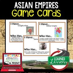 World History Asian Empires I Have Who Has Game Cards, World History Test Prep, Print & Digital Distance LearningThese student matching vocabulary cards are a great way to engage all students in groups for a fun whole class or group game. This includes a print set, instructions for using, and a ... American History Curriculum, History Games, High School Social Studies, Learning Microsoft, History Curriculum, History Notes, Secondary Teacher, Social Studies Resources, History Quotes