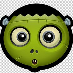 a green cartoon character with big eyes and horns on his head, looking surprised at the camera