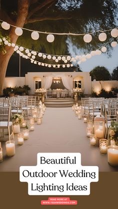 A stunning outdoor wedding venue decorated with string lights, lanterns, and candles creating a magical ambiance for the special day. Candlelit Outdoor Wedding, Wedding Lights Outdoor, Outdoor Wedding Lighting Ideas, Shadi Decor, Hanging Glass Candle Holders, Wedding Lighting Ideas, Romantic Dinner Decoration