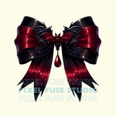 a red and black bow with blood dripping from it's center, on a white background