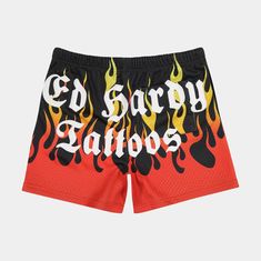 This Luxury Basketball Short is constructed with a traditional sport Mesh. Featuring Ed Hardy's Iconic scripted logos and images. The mesh material makes this short versatile for an every day casual wear with an adjustable drawstring waistband. Fire Skull, Don Ed Hardy, Denim Hoodie, Baby Outerwear, Mens Lifestyle, Basketball Shorts, Mesh Material, Ed Hardy, Silhouette Cut