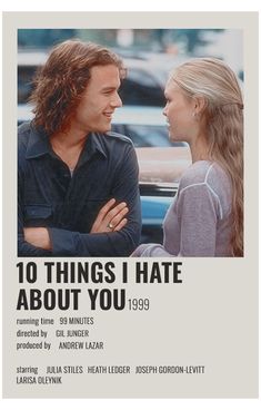 an advertisement for the movie 10 things i hate about you, featuring a man and woman