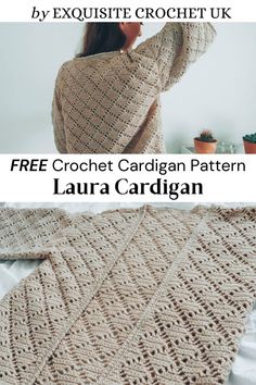 the crochet afghan is shown with text that reads free crochet cardigan pattern