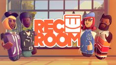 an animated group of people standing in front of a room with the words rec room on it