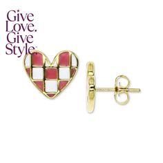 in stock White Pierced Heart Earrings For Valentine's Day, Gold Enamel Heart Earrings For Valentine's Day, Valentine's Day Gold Heart Enamel Earrings, White Macy's Earrings For Gift, Macy's White Heart-shaped Jewelry, Heart Stud Earrings, Heart Studs, Heart Earrings Studs, Fine Jewellery Earrings