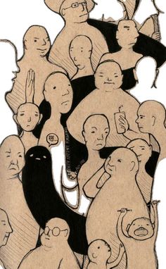 an image of a group of people with faces drawn on paper