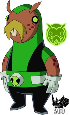 a cartoon character with an angry look on his face and arms, wearing a green outfit