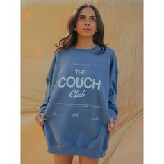 The Couch Club Sweatshirt Projets Cricut, Join The Club, Club Sweatshirts, Usa Outfit, Holiday Movie, Sweatshirt Outfit, Long Torso, Blue Sweatshirt, 가을 패션