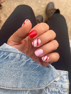 Red Aspen Nail Dash, Mani Pedi Combos, Nail Dashes, Mixed Mani, Candy Cane Nails, Red Aspen, Classy Nails