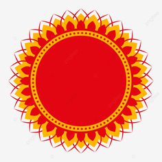 a red and yellow sunflower with an ornate border around it on a white background