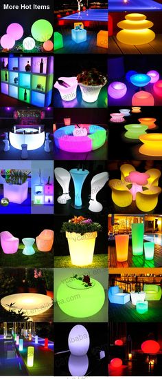 many different types of illuminated tables and chairs