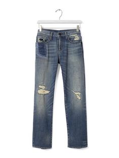 Get casual with these heritage medium-wash boyfriend jeans. This distressed denim is perfectly paired with a t-shirt and sneakers, or dressed up with pumps and a silk blouse | Banana Republic Straight Leg Jeans With Five Pockets For Everyday, Rugged Washed Blue Jeans, Denim Blue Jeans With Five Pockets For Everyday Use, Dark Wash Jeans With Five Pockets, Dark Wash Jeans With Five Pockets For Everyday, Denim Day, Boyfriend Jean, Our Legacy, Heritage Collection