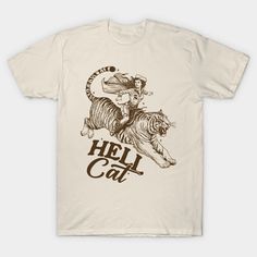 Vintage Cowgirl Hell Cat T-Shirt - Retro Cowgirl Western Shirt - Aesthetic Tee - Tiger Shirt - Funny Trendy Shirt - Gift for Her or Him -- Choose from our vast selection of Crewneck and V-Neck T-Shirts to match with your favorite design to make the perfect graphic T-Shirt. Pick your favorite: Classic, Boxy, Tri-Blend, V-Neck, or Premium. Customize your color! For men and women. Hell Cat, Retro Cowgirl, Tiger Shirt, Vintage Cowgirl, Shirt Aesthetic, Cat Merchandise, Cowgirl Western, Graphic Tees Vintage, Cat T Shirt