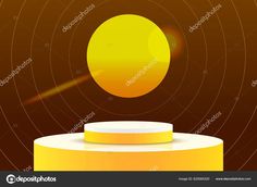 a yellow object on top of a round pedestal with the sun shining in the background