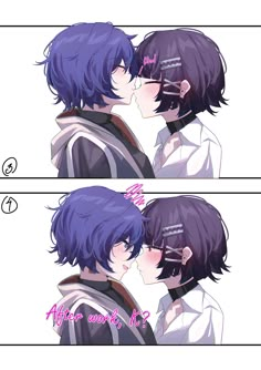 two anime characters are kissing each other