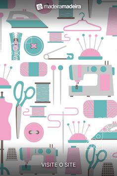 an image of sewing related items in pastel colors on a white background with the words, visite o'site