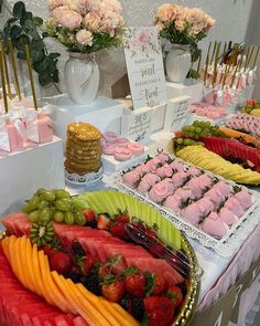 35 Baby Shower Dessert Table Ideas: Unique and Stylish Inspiration for Your Celebration - placeideal.com Desert Table Ideas Baby Shower Desserts, Baby In Bloom Dessert Table, Baby Shower Dessert Table Ideas, Small Dessert Table Ideas, Gender Reveal Food Table, Baby Shower Snack Table, Twin Baby Shower Ideas, Baby Shower Dessert Bar, Sweets Table Ideas