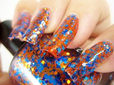 Orange and Blue Nail Polish Orange and Blue Glitter Sparkle Etsy Orange Glitter Nails, Blue Sparkle Nails, Deluxe Nails, Glitter Highlight, Nail Polish Shades, Glitter Bomb, Nail Collection, Different Nail Designs