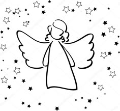 an angel with stars in the background