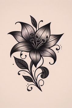 a black and white drawing of a flower