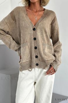 Lasaky - Knitwear Cardigan Sweater with Soft Texture and Button Fastening Recently Viewed, Winter Mini Dresses, Cardigan Outfits, Mini Robes, 70 Dress, Long Blouse, Color Khaki, Long Sleeve Cardigan, Winter Dresses