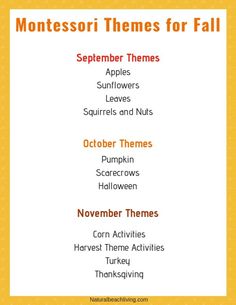 the montessori themes for fall is shown in this printable activity sheet, which includes