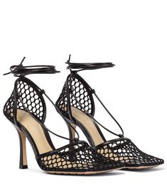 Bottega Veneta Shoes, Mesh Heels, Square Toe Heels, Yellow Shoes, Heels Black, Footwear Design Women, Studded Leather, Designer Sandals, Leather Mules