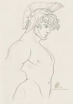 a drawing of a naked man with a hat on it's head and shoulders