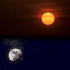 the sun and moon are seen in this composite image