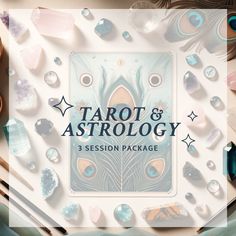 the tarot & astrology session package is displayed on a table with other items