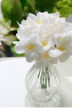 white flowers in a glass vase on a table