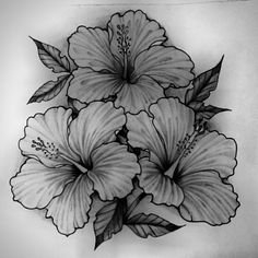 a black and white drawing of some flowers